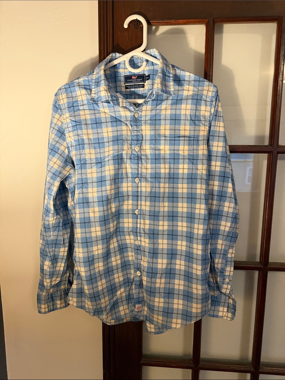 Vineyard Vines Light Blue and White Plaid Button-Down Shirt